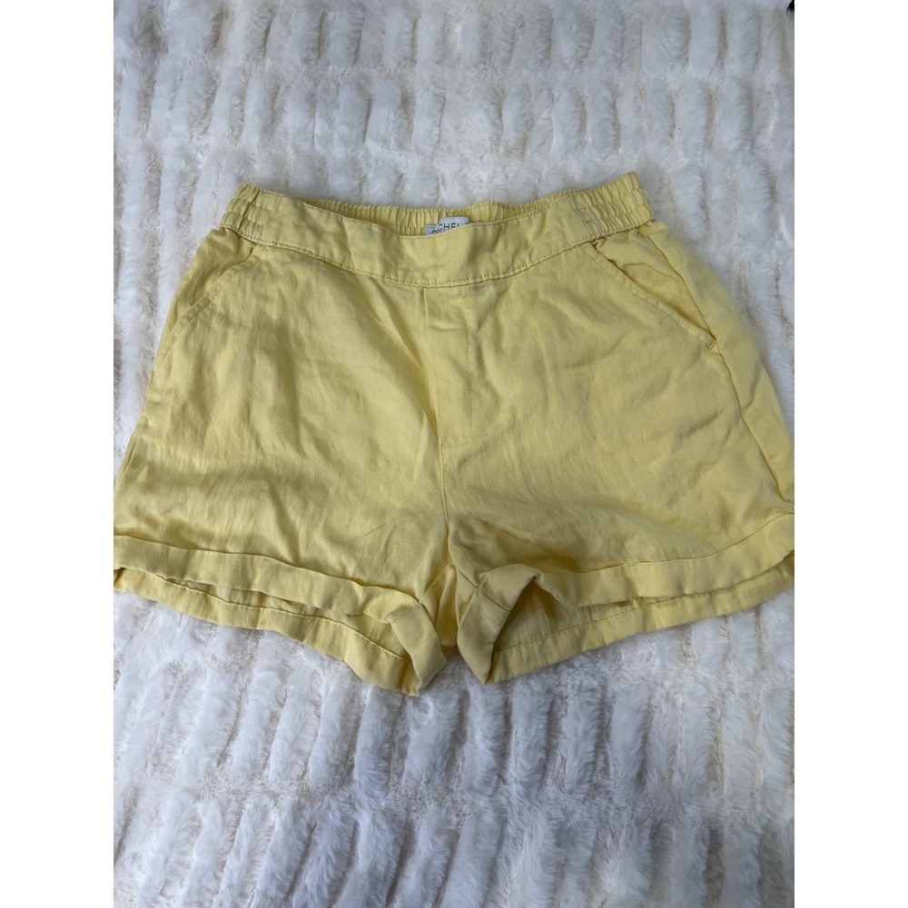 Rachel Zoe Yellow Linen Blend Cuffed Shorts Elastic Waist Womens Medium